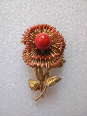 Vintage Castlecliff Faux Coral Rose Flower Brooch c1960s Women's Jewelry Floral